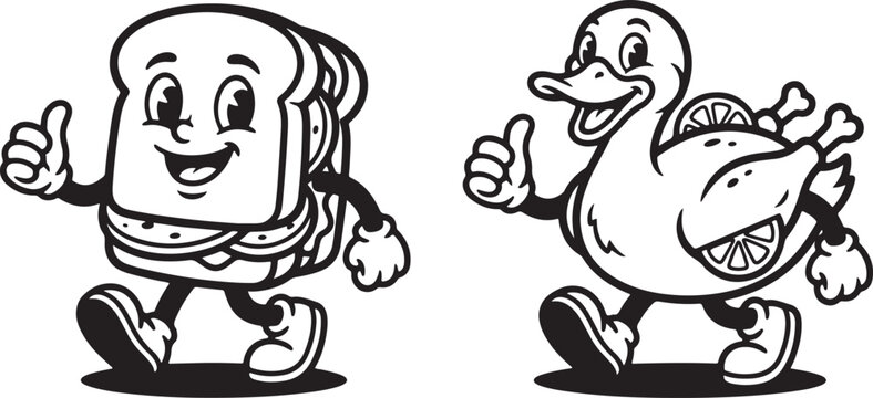 Vintage rubber hose sandwich duck characters