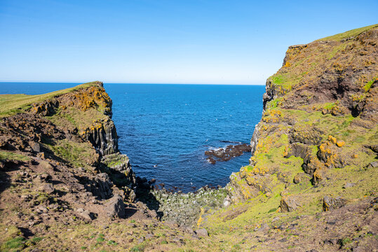The beautiful coastal landscape of island of Grimsey in Iceland