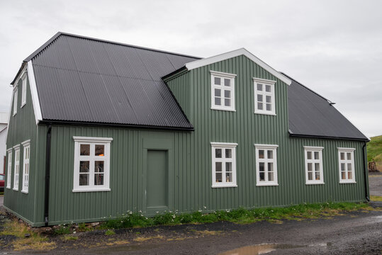Old renovated building in town of Bordeyri in Iceland