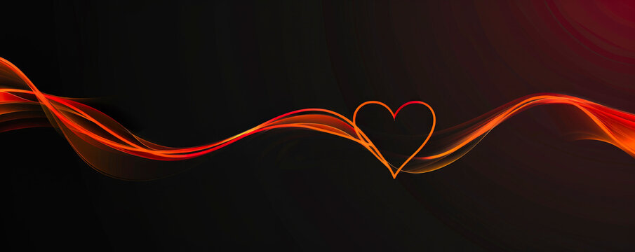 Black background heart line drawing simple elegant romantic symbol copyspace marketing design
