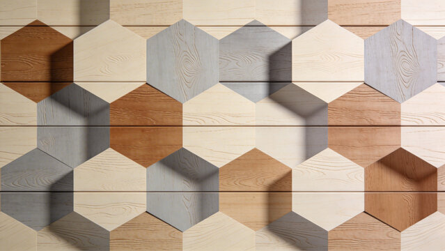 Hexagonal concrete tiles in geometric pattern with neutral tones and natural texture