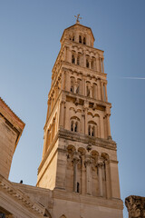Fototapeta premium Epic Saint Domnius cathedral bell tower Split Croatia ancient architecture low angle. 
