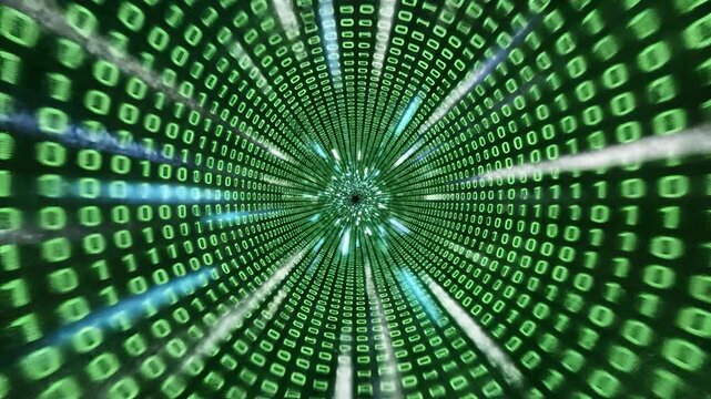 Abstract Green Binary Code Tunnel Digital Data Flow Animation 1.