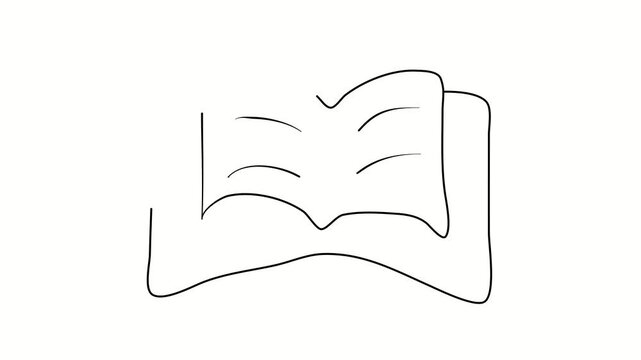 Book, reading, learning, science. Contour drawing, silhouett animation. Continuous line. Isolated on white. Video 4k object illustration self-drawing. Object construction. Minimalist continuous line d