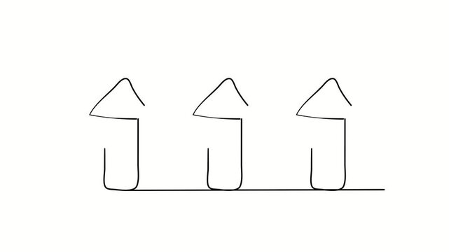 Up arrows, direction, growth, development. Contour drawing, silhouett animation. Continuous line. Isolated on white. Video 4k object illustration self-drawing. Object construction. Minimalist continuo