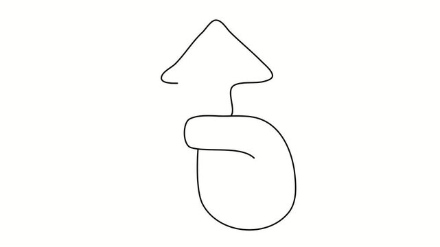 Twisted arrow pointing up, confusing road, unclear path. Contour drawing, silhouett animation. Continuous line. Isolated on white. Video 4k object illustration self-drawing. Object construction. Minim