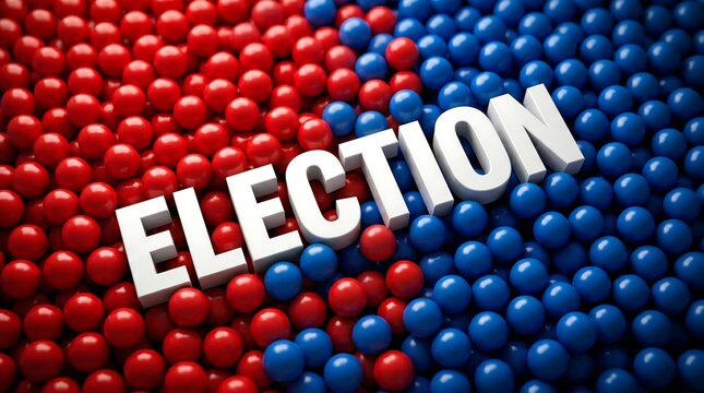 Democratic vs Republican Election voting with red and blue balls representing the two parties and the word Election in the center