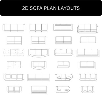 2D Sofa Plan Layouts Vector Set for Architectural Floor Plans and Interior Design