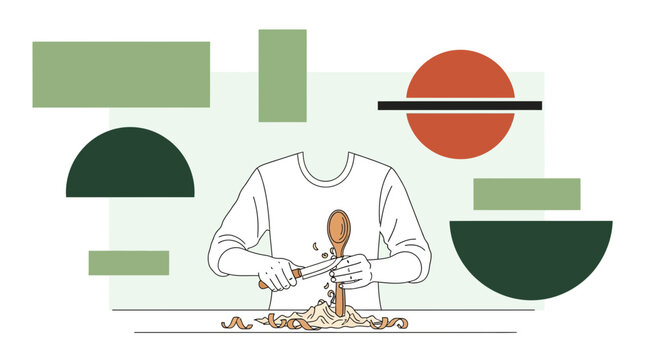 Artisan carving a wooden spoon with a knife vector illustration