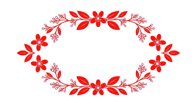 Elegant Red Floral Wreath Frame - Decorative Border for Invitations and Cards