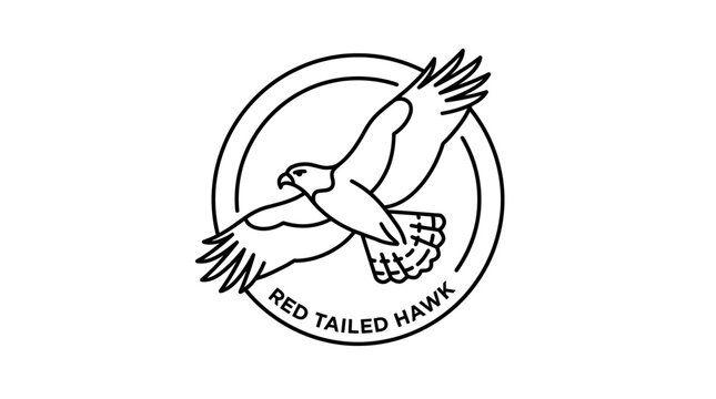 Red Tailed Hawk Flying Circle Emblem Logo Line Art