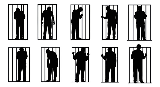 Silhouette of prisoners behind bars, representing confinement and isolation