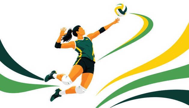 Female volleyball player jumping to spike the ball