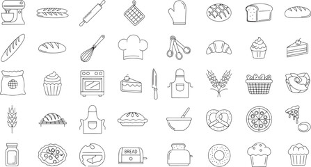 Fototapeta premium Collection of black line for baking and food preparation bread pastry cake