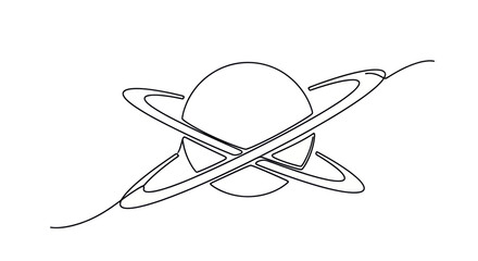 Minimalist Saturn Planet Continuous Line Art Drawing, Space Exploration Concept © udin