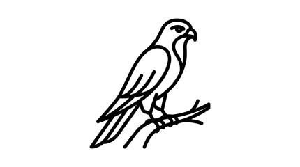 Fototapeta premium Minimalist Line Art Falcon Perched on Branch - Vector Icon