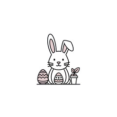 Obraz premium Cute Easter Bunny with Decorated Eggs and Potted Plant