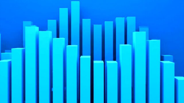 Abstract digital bar chart with blue 3d bars rising and falling.