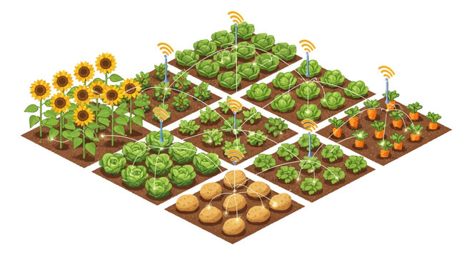 Smart Farming Isometric Field Illustration