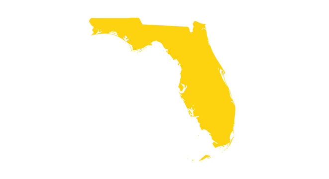 Yellow Florida Map Outline Isolated on White Background