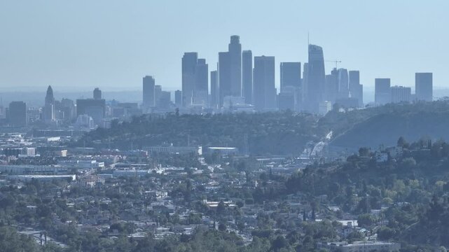 DTLA From Arroyo Seco Los Angeles California Drone Aerial View