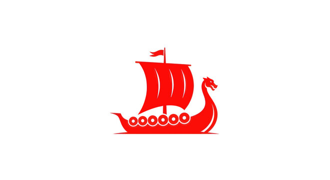 Red Viking Ship Silhouette Illustration