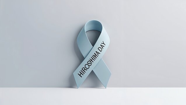 Light blue ribbon with hiroshima day text on gray background