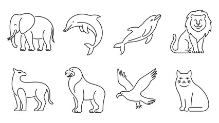 Fototapeta premium Simple flat style animal icons set with different poses and actions