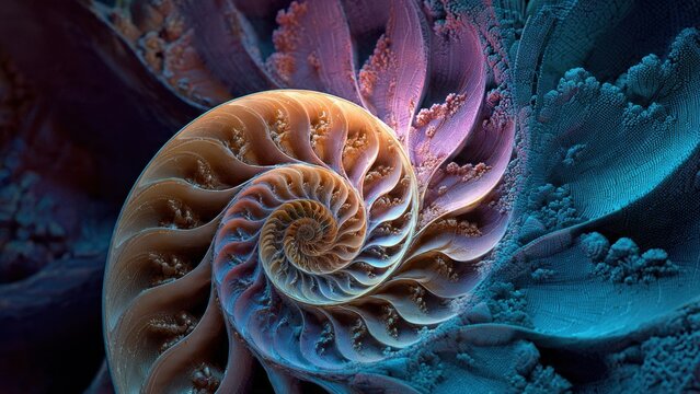 Spiral Nautilus Shell with Fractal Patterns