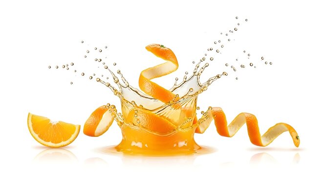 Juicy Orange Splash with Peel Flying.