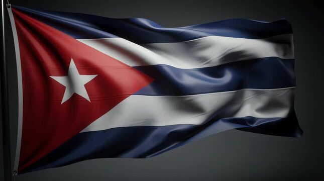 Cuba flag waving, Cuban national symbol, country's pride. Dynamic fabric motion of the Republic of Cuba banner fluttering in the wind. Patriotism and national identity concept.