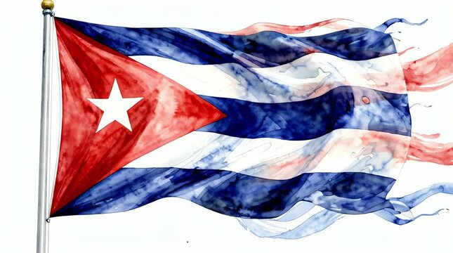 Cuba flag waving, Cuban national symbol, country's pride. Dynamic fabric motion of the Republic of Cuba banner fluttering in the wind. Patriotism and national identity concept.