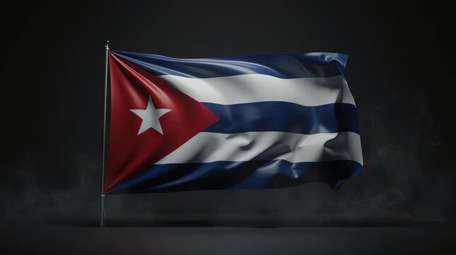 Cuba flag waving, Cuban national symbol, country's pride. Dynamic fabric motion of the Republic of Cuba banner fluttering in the wind. Patriotism and national identity concept.