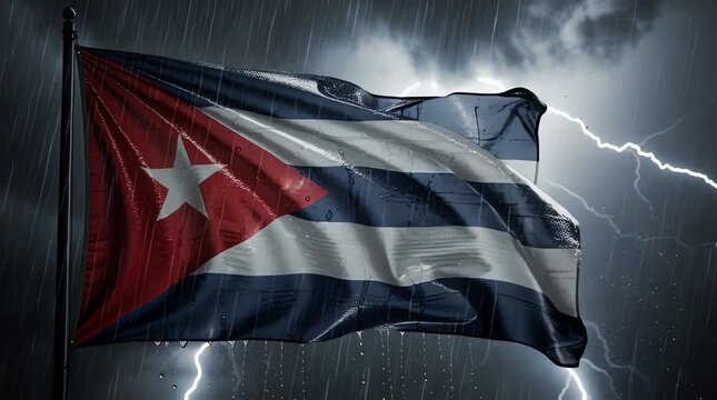Cuba flag waving, Cuban national symbol, country's pride. Dynamic fabric motion of the Republic of Cuba banner fluttering in the wind. Patriotism and national identity concept.