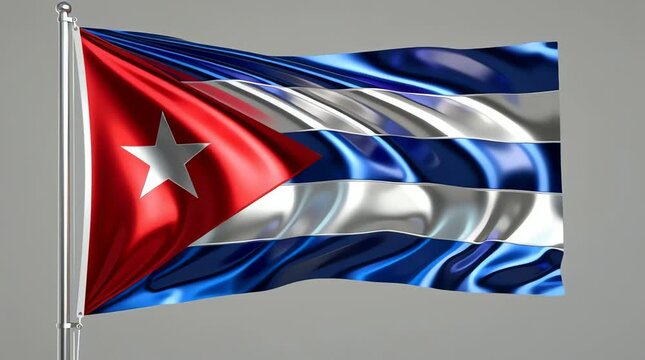 Cuba flag waving, Cuban national symbol, country's pride. Dynamic fabric motion of the Republic of Cuba banner fluttering in the wind. Patriotism and national identity concept.