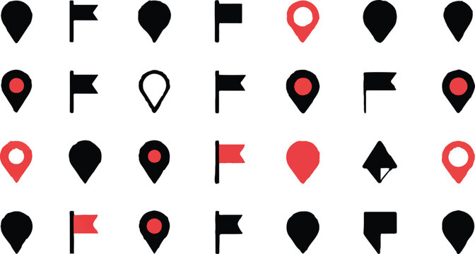 Collection of various map markers and flags icons displayed