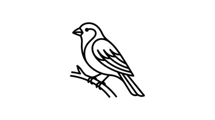 Fototapeta premium Minimalist line art sparrow perched on a branch, simple bird illustration