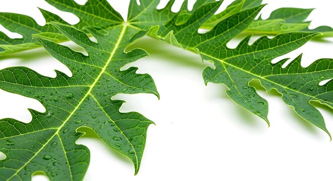 Papaya leaf on white background closeup.