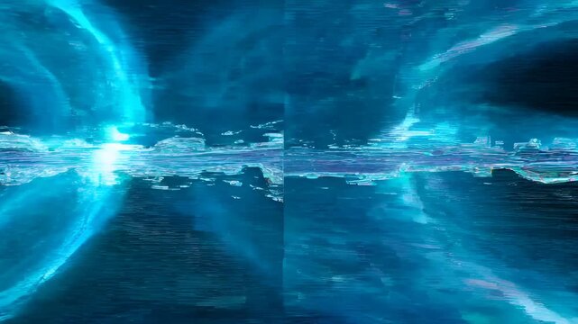 Digital line art with virus hack music technology glow and abstract glitch pattern dark blue cyber space, dark abstract line background with virus hack music technology glow and texture
