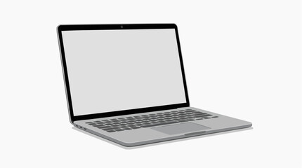 Fototapeta premium Sleek Laptop with Blank Screen: A modern, silver laptop rests open, showcasing a blank, white screen, perfect for displaying custom content or designs.