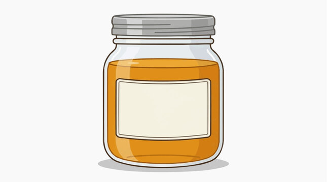 Jar of Golden Honey: A simple glass jar filled with golden honey, featuring a blank label for customization, perfect for illustrating natural sweeteners and culinary ingredients.