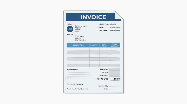 Invoice Document Mockup: A detailed mockup of a professional invoice document, showcasing the layout of billing information, itemized list, and totals. Ideal for financial, accounting.