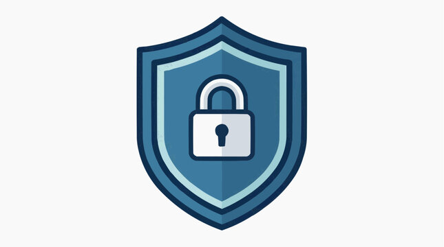 Security Shield with Lock Icon: A stylized shield emblem featuring a prominent padlock symbolizes robust security, protection, and the safeguarding of valuable assets.