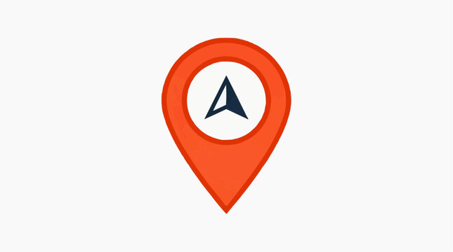 Location Pin Icon: A vibrant orange location pin icon with a dark compass arrow, symbolizing navigation, travel, and finding places.