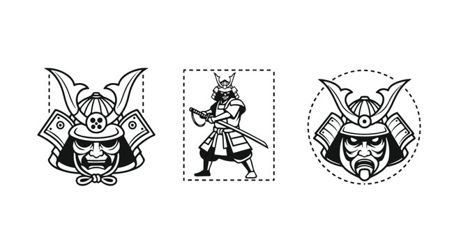Traditional japanese samurai helmet icon in halftone style