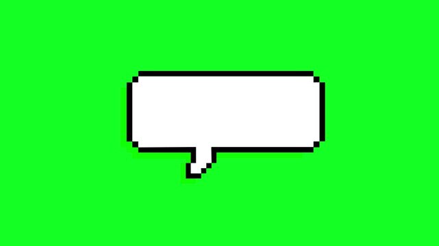 pixel style chat bubble animation, speech balloon, communication bubble with shadow, green background, 4k video