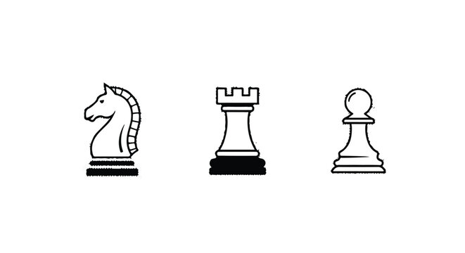 Chess knight and rooks in dotted halftone style