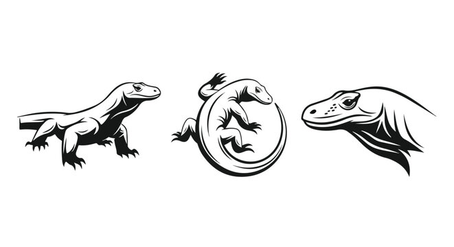 Reptile lizard silhouettes in halftone dot art style