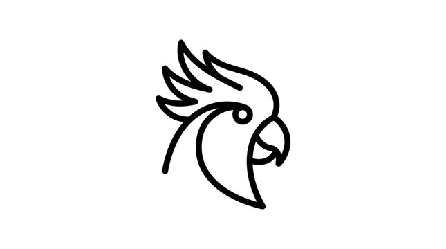 Minimalist Cockatoo Head Logo Icon, Simple Line Art Bird Silhouette