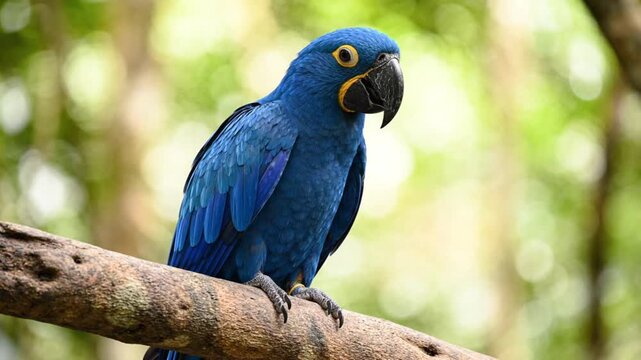 Colorful macaw parrot perched on a branch in tropical rainforest with vibrant feathers bright natural light and lush green background showcasing exotic bird beauty in wildlife photography